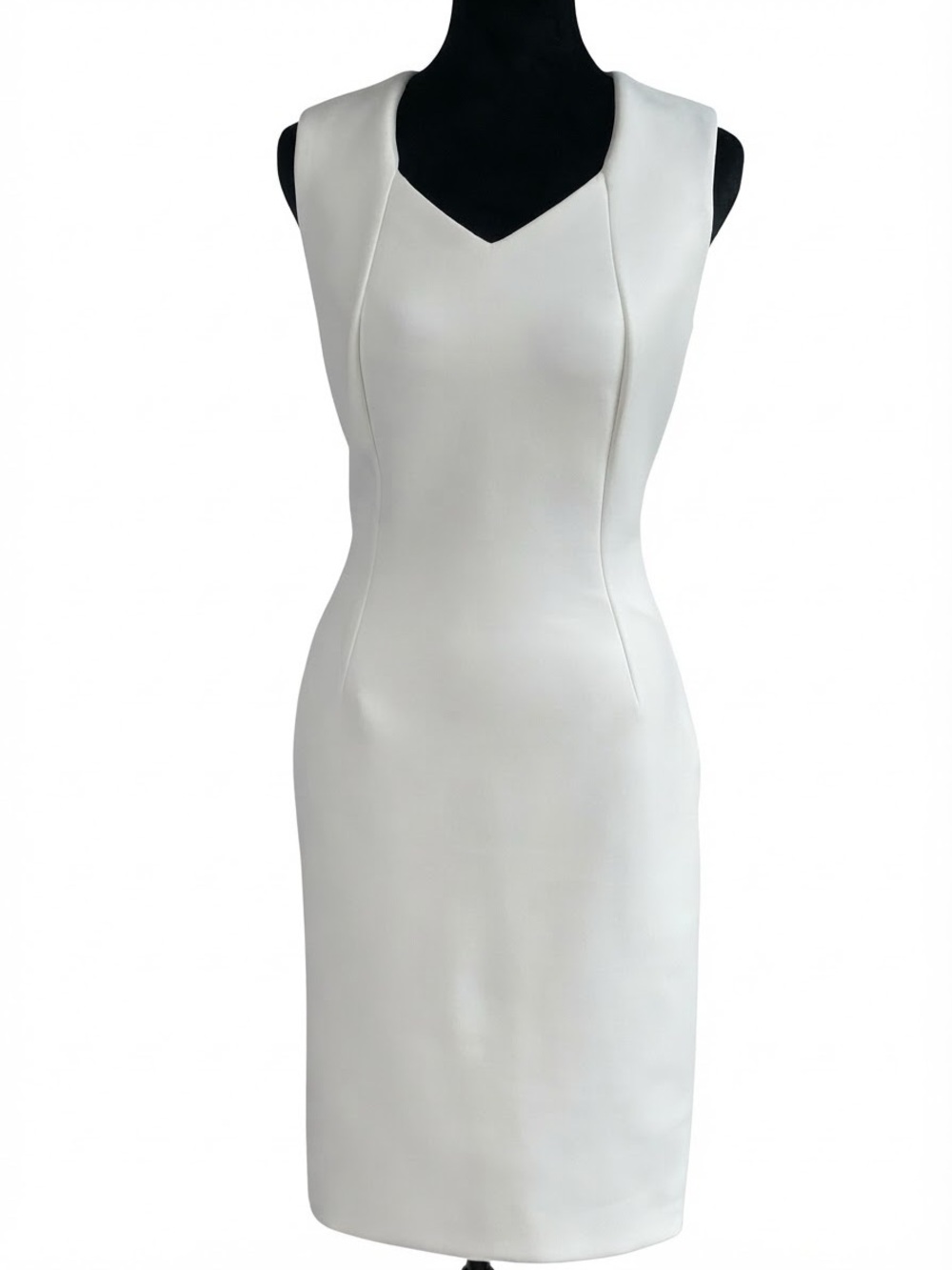 Calvin Klein White V-Neck Sleeveless Sheath Dress Knee Length Stretch Size 4